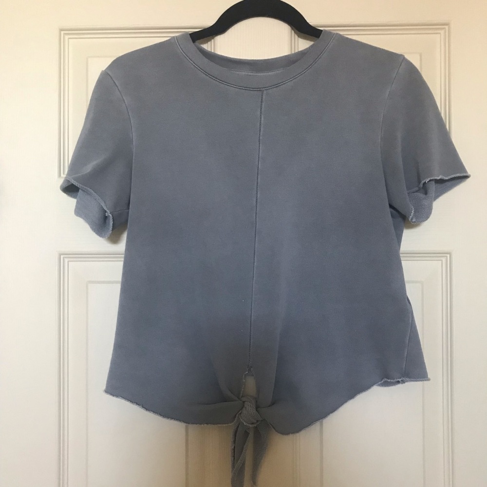 H&M Grey Short Sleeve Tie Cropped Sweatshirt S